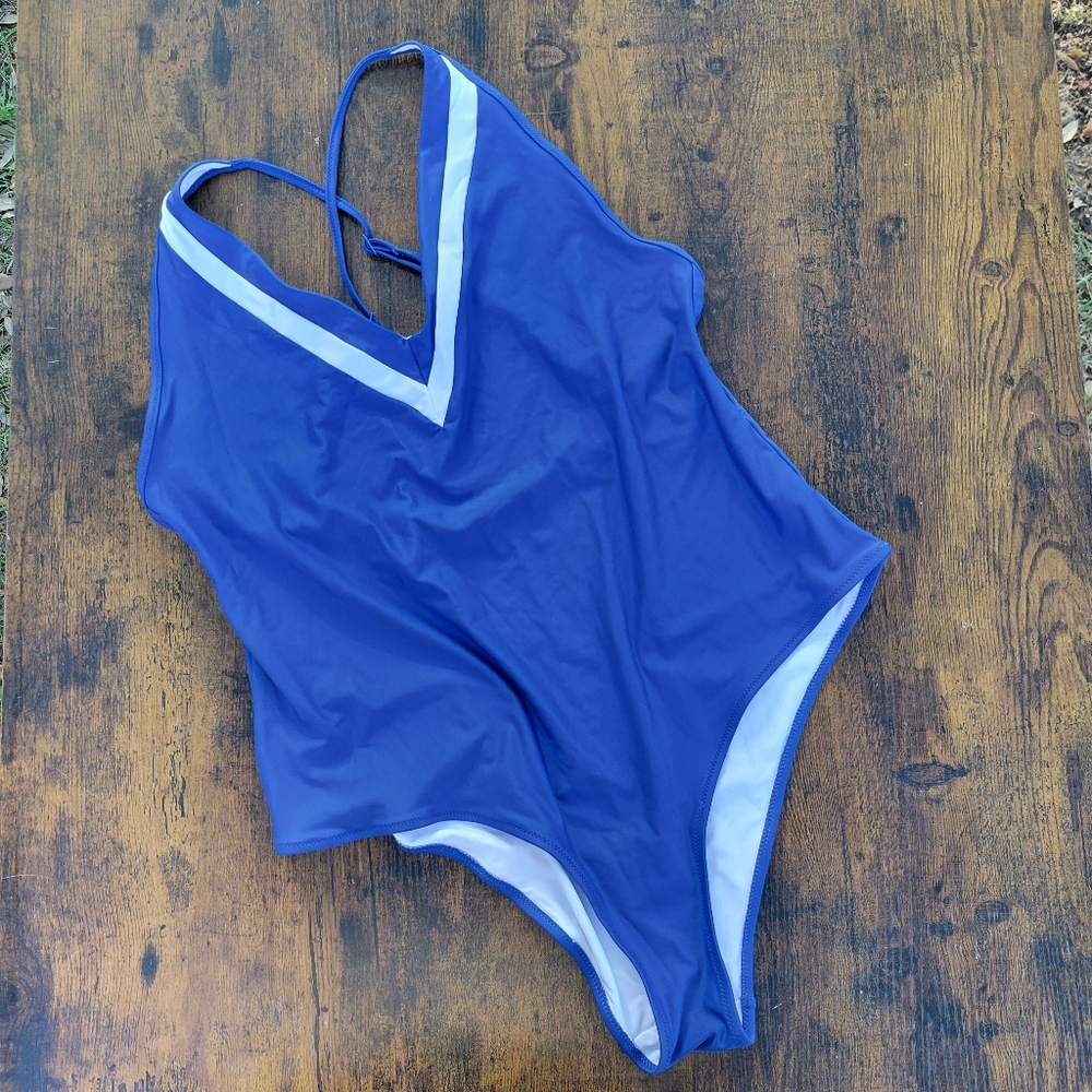 Aerie Royal Blue + White One-Piece